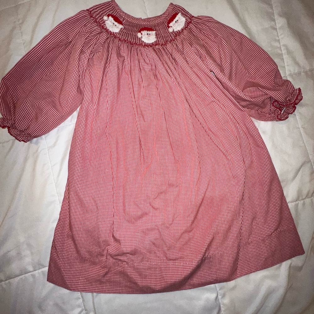 Classic Whimsy Red Gingham Smocked Santa Dress